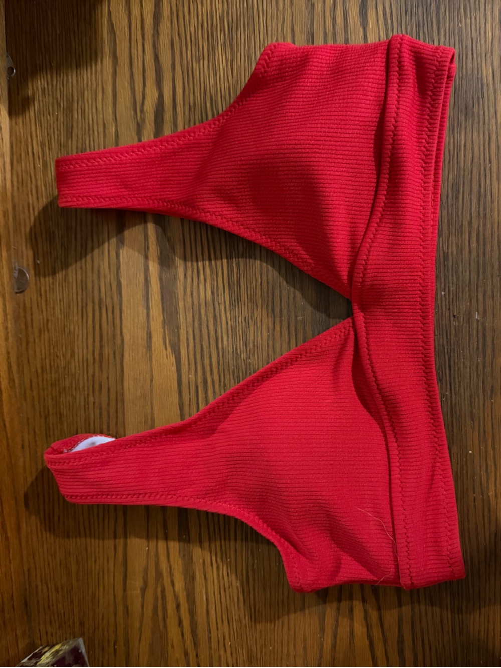 Red Ribbed V-Neck Bikini